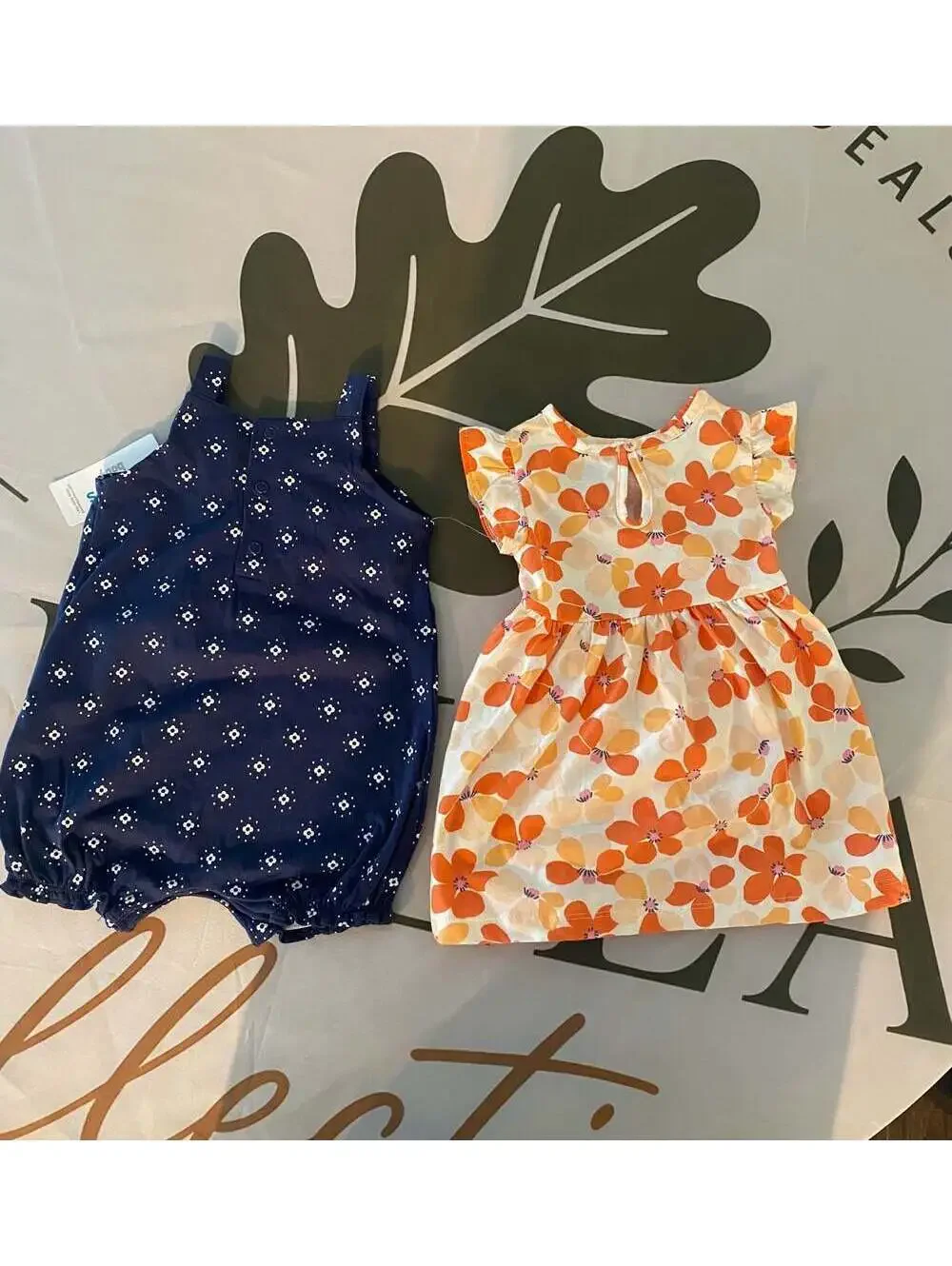 Carter's 12M Baby Girls' 2-Piece Floral Dress and Navy Romper Set